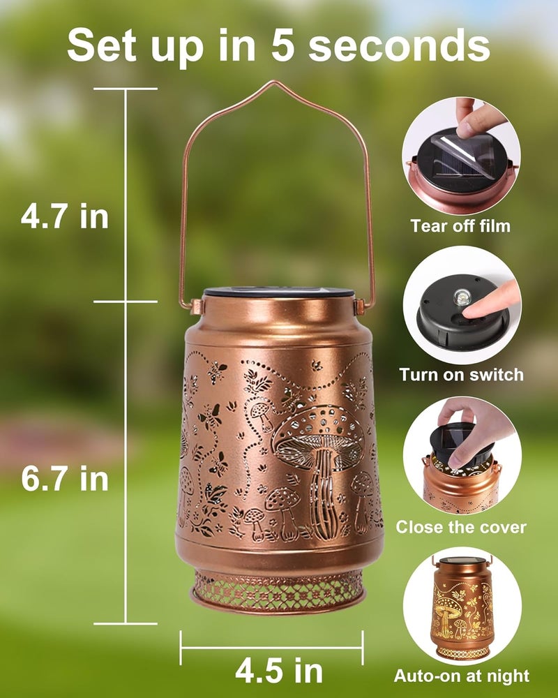 Fussion Mushroom Gifts for Women Mushroom Decor Solar Lantern Birthday Gifts Mothers Day Gifts for Mom Grandma Sister Friend Garden Decor Metal Solar Lights Outside Decor for Backyard Patio Porch Lawn Pathway - Image 5